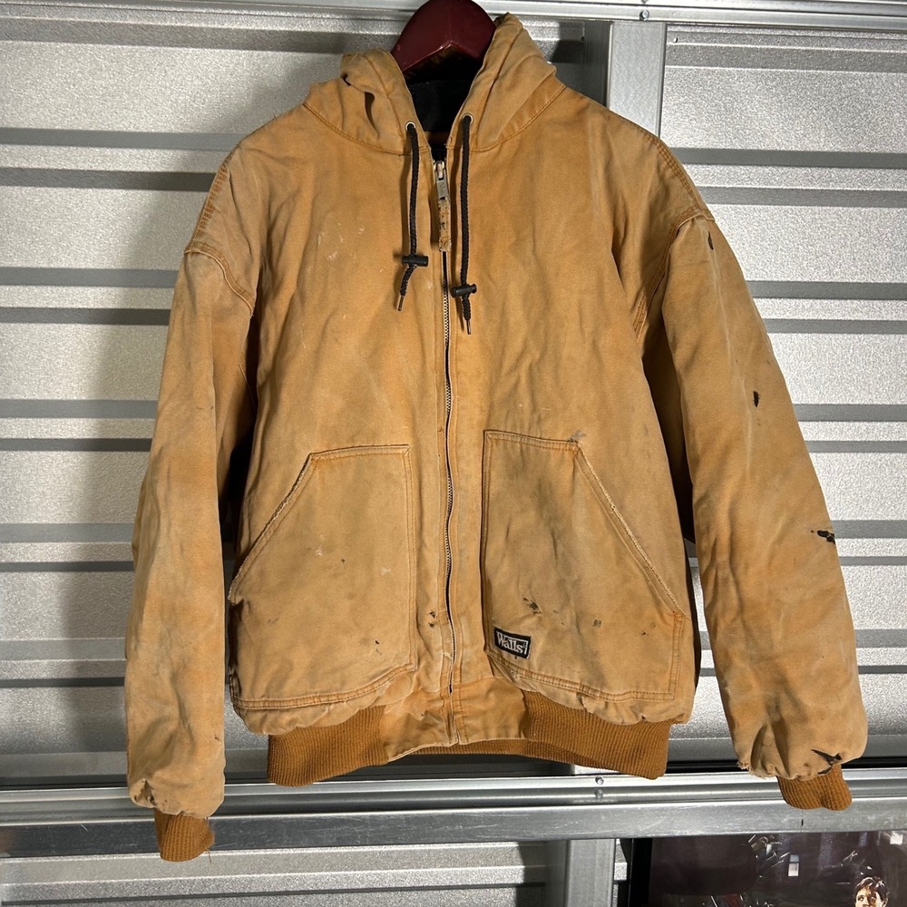 VINTAGE Walls Workwear Jacket Mens 2X Brown Duck Canvas Hooded Distressed Rugged